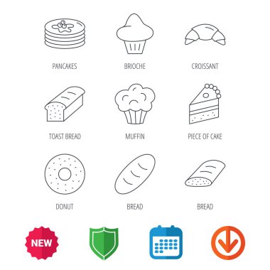 Kruvasan, kek ve ekmek simgeler. Muffin.