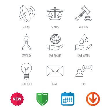 Strateji, açık artırma ve ölçekler adalet simgeler.