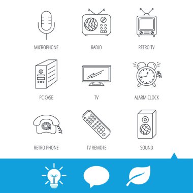 TV uzaktan, retro telefon ve radyo simgeler.