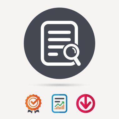 Dosya arama simgesi. Büyüteç ile belge sayfası.