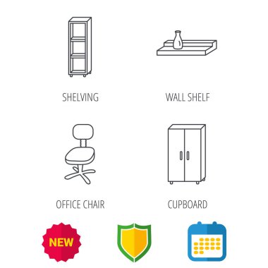 Ofis sandalye, dolap ve raf simgeleri.