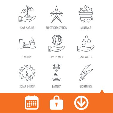 Doğa, gezegen ve su simgeleri kaydedin. Mineraller.