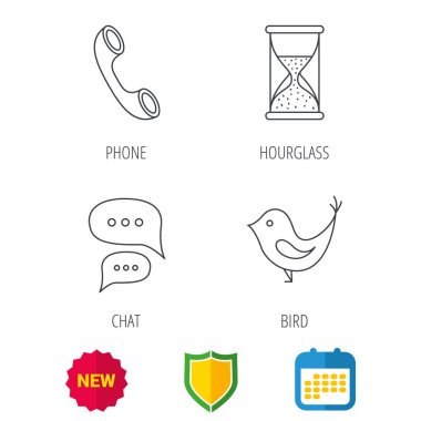 Sohbet, kuş ve telefon simgeleri.
