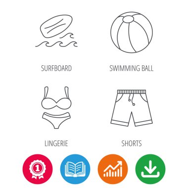 Sörf tahtası, plaj topu ve gövdeleri simgeler.