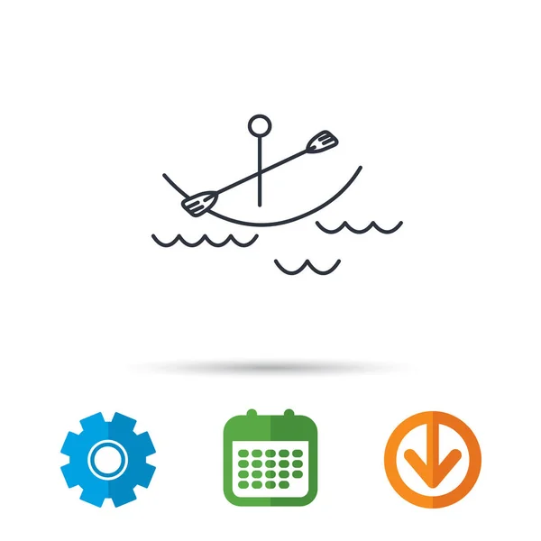 Kayak en el icono de olas. Señal de navegación o rafting . — Archivo Imágenes Vectoriales