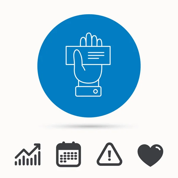 Cheque icon. Giving hand sign.