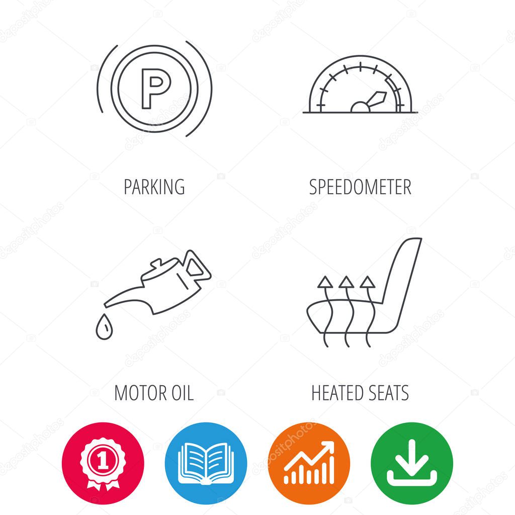 Motor oil, parking and speedometer icons.