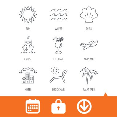 Cruise, dalgalar ve kokteyl simgeler. Otel işareti.
