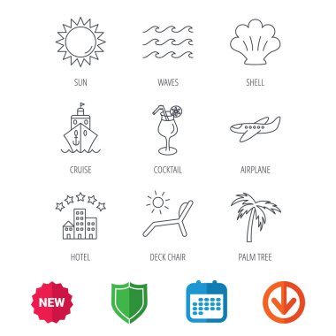 Cruise, dalgalar ve kokteyl simgeler. Otel işareti.