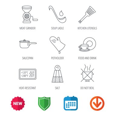 Çorba Kepçe, potholder ve mutfak mutfak eşyaları simgesi.