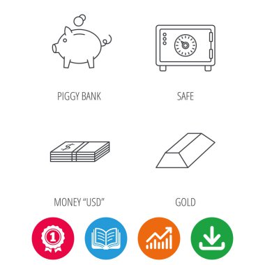 Kumbara, nakit para ve güvenli simgeler.