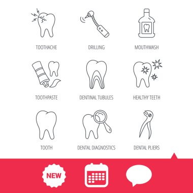 Diş, stomatology ve diş ağrısı simgeleri.