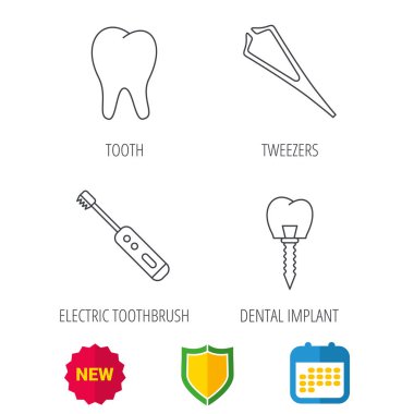 Diş implant, diş ve cımbız simgeleri.