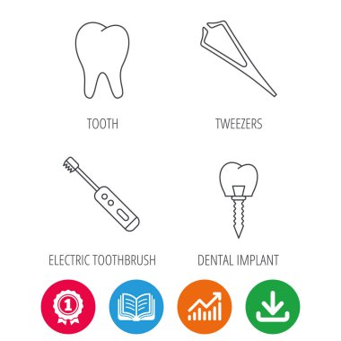 Diş implant, diş ve cımbız simgeleri.