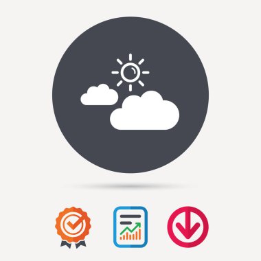 Güneş simgesi ile bulut. Güneşli hava işareti.