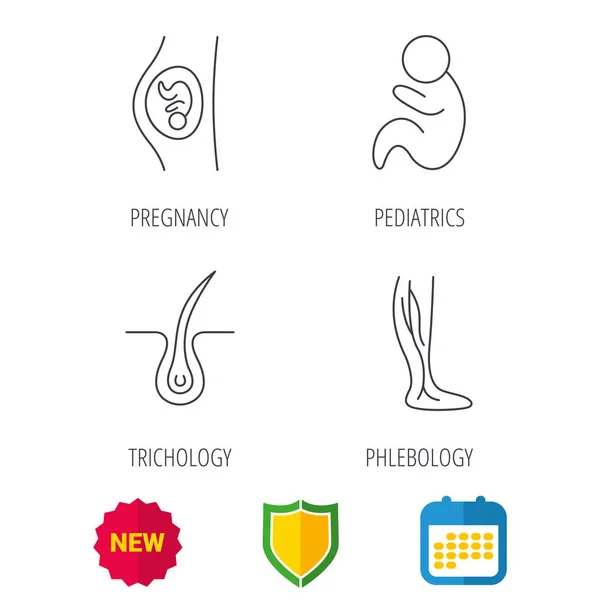 Gravidanza, pediatria e flebologia icone . — Vettoriale Stock