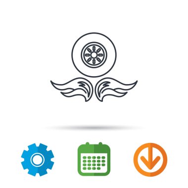 Araba tekerlek simgesi. Yangın alev sembolü.