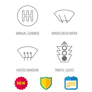 Trafik ışıkları, manuel şanzıman ve silecek simgeler.