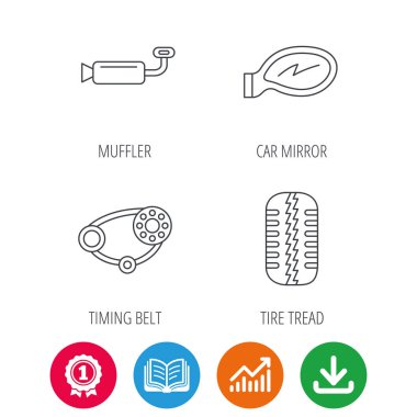 Lastik sırt, araba ayna ve zamanlama kemer simgeler.