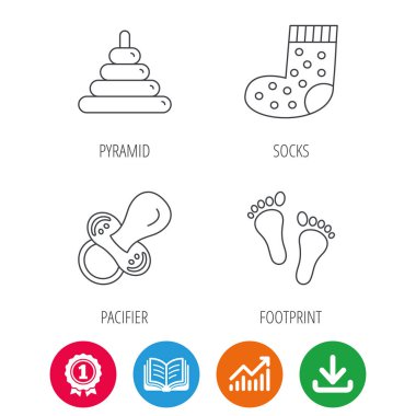 Ayak izi, emzik ve çorap simgeleri.