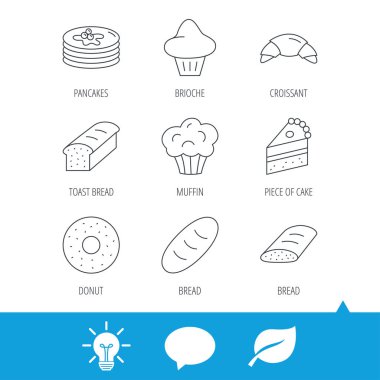 Kruvasan, kek ve ekmek simgeler. Muffin.