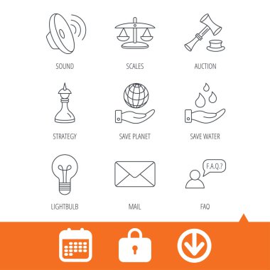 Strateji, açık artırma ve ölçekler adalet simgeler.