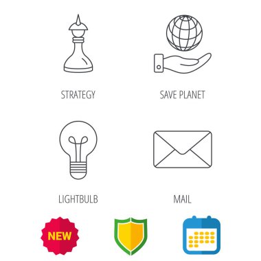 Strateji, gezegeni kurtarmak ve posta zarf simgeleri.
