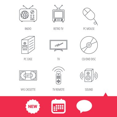 Retro Tv, radyo ve Dvd disk simgeleri.