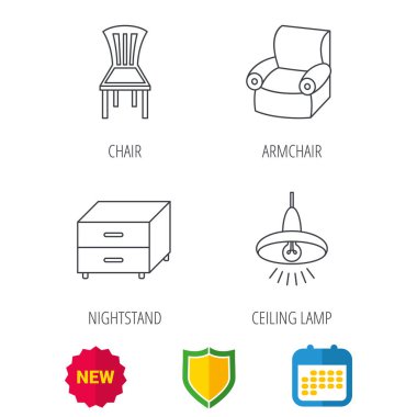 Tavan Lambası, komidin ve koltuk simgeler.