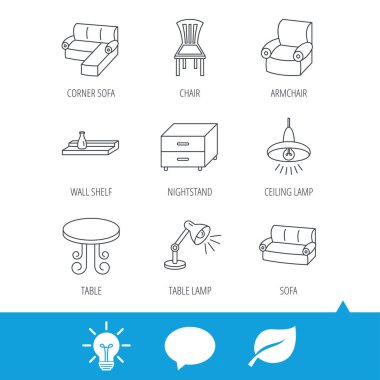 Köşe kanepe, masa ve koltuk simgeler.