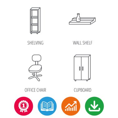 Ofis sandalye, dolap ve raf simgeleri.
