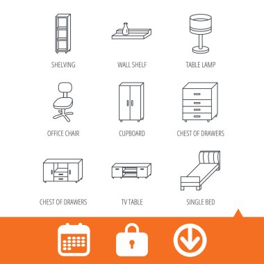 Tek Kişilik Yatak, Tv tablo ve raf simgeler.