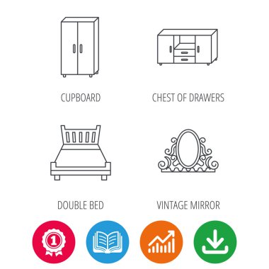 Çift Kişilik Yatak, vintage ayna ve dolap simgeler.