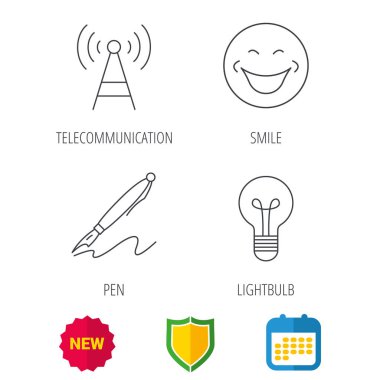 Kalem, telekomünikasyon ve ampul simgeleri.