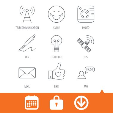 Posta, fotoğraf makinesi ve ampul simgeler fotoğraf.