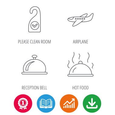 Sıcak yemek, Resepsiyon bell ve temiz oda simgeler.