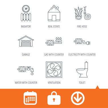 Havalandırma, garaj ve ısı radyatör simgeleri.