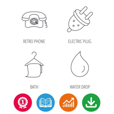 Retro telefon, banyo havlusu ve elektrik fişi.