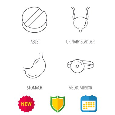 Tıbbi ayna, tablet ve mide organ simgeler.