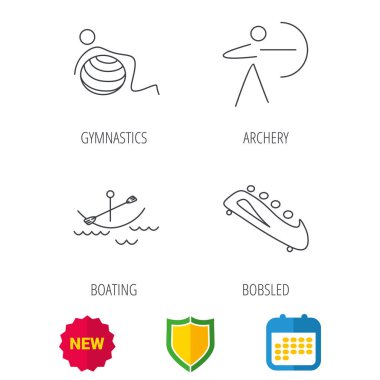 Jimnastik, tekne ve okçuluk simgeleri.