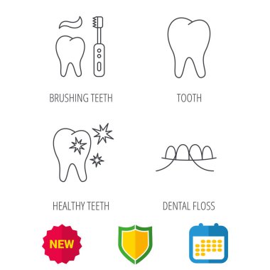 Diş ipi, diş ve sağlıklı dişler simgeler.