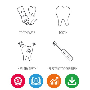 Sağlıklı dişler, diş ve diş macunu simgeleri.
