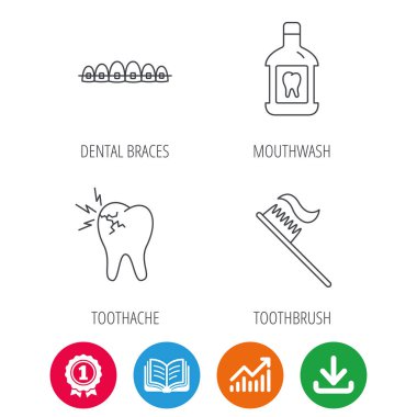 Diş ağrısı, diş diş telleri ve gargara simgeler.