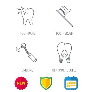 Diş ağrısı, aracı ve diş fırçası simgeler sondaj.