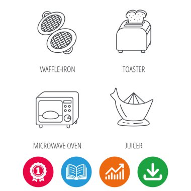Mikrodalga fırın, ekmek kızartma makinesi ve meyve sıkacağı simgeleri.
