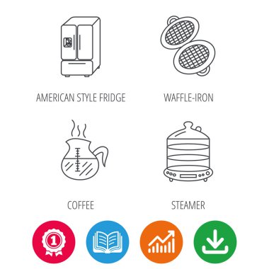 Tost makinesi, kahve ve vapur simgeleri.