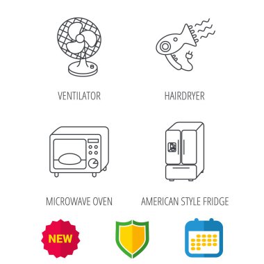 Mikrodalga fırın, saç kurutma makinesi vantilatör simgeler.