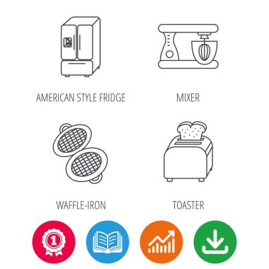 Amerikan tarzı buzdolabı, ekmek kızartma makinesi ve Mikser simgeler.