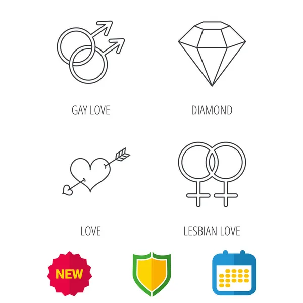 Amor coração, diamante e lésbicas ícones do amor . — Vetor de Stock