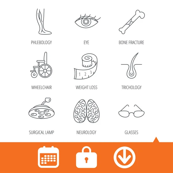 Vein varicose, neurology and trichology icons. — Stock Vector